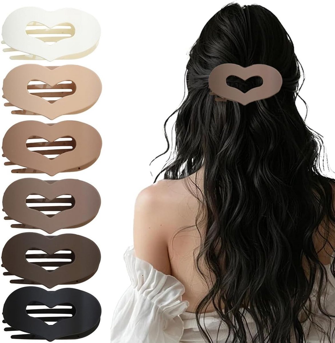 Set van 6 Hartvormige Haarspeldjes - Grote Franse Klemmen voor Dames