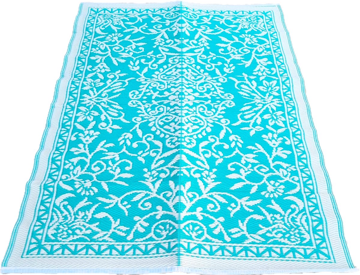 plastic buitenkleed-vloerkleed 120x180cm turquoise japanse bloem