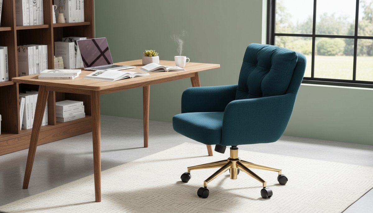Bureaustoel Casa Velluto AzureVelvet – Ergonomische Draaibare Bureaustoel Blauw met Wielen en Armleuningen – Fluwelen Kantoorstoel met Verstelbare Hoogte 46-54 cm – Kantelbare Rugleuning 90-120° – Luxe Thuiswerk Bureau Stoel