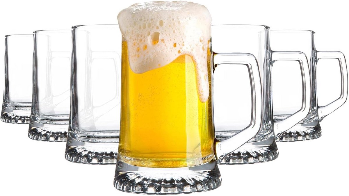 Set van 6 Bierpullen / Bierglazen - 500 ml - Stevig Glas - Transparant