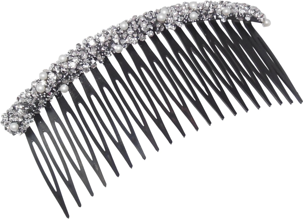 Haarkam-Zijkam met parels en strass zilver