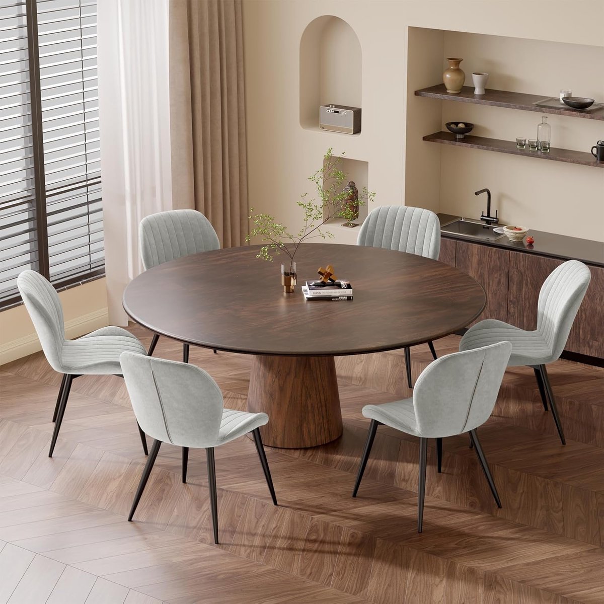 Eetkamerstoelen set van 6 45x51x86 cm | Ergonomische Armleunstoelen Gestoffeerd Fluweel Grijs | Comfortabele Keuken- en Woonkamerstoelen | Waterdicht Materiaal & Metalen Poten | Abkantoor