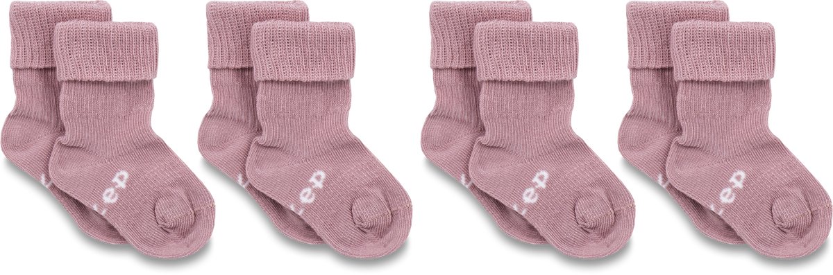 KipKep Blijf-Sokjes 4 paar - maat: 0-6 maanden - Mauve - Bio-katoen - Voordeelpak - baby sokjes