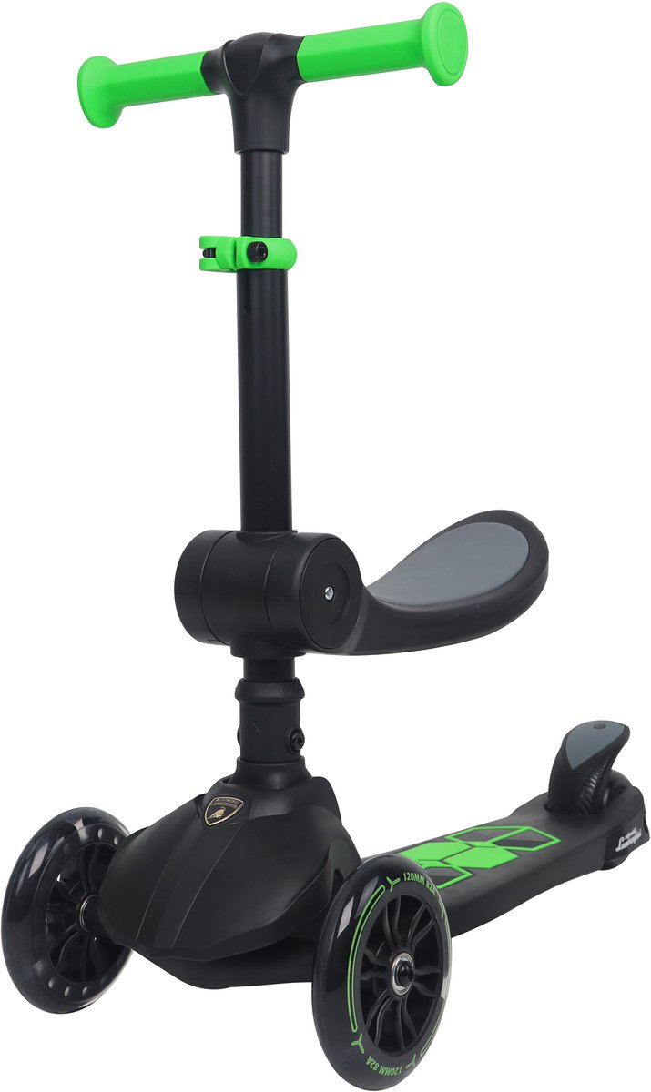 Lamborghini L5 Kinderstep, 2-in-1 met Zitje – 3 Wiel Step met LED Wielen – Opvouwbare Kinderstep – Verstelbaar Stuur – Step voor Kinderen vanaf 3 Jaar – Max 50 kg – Zwart