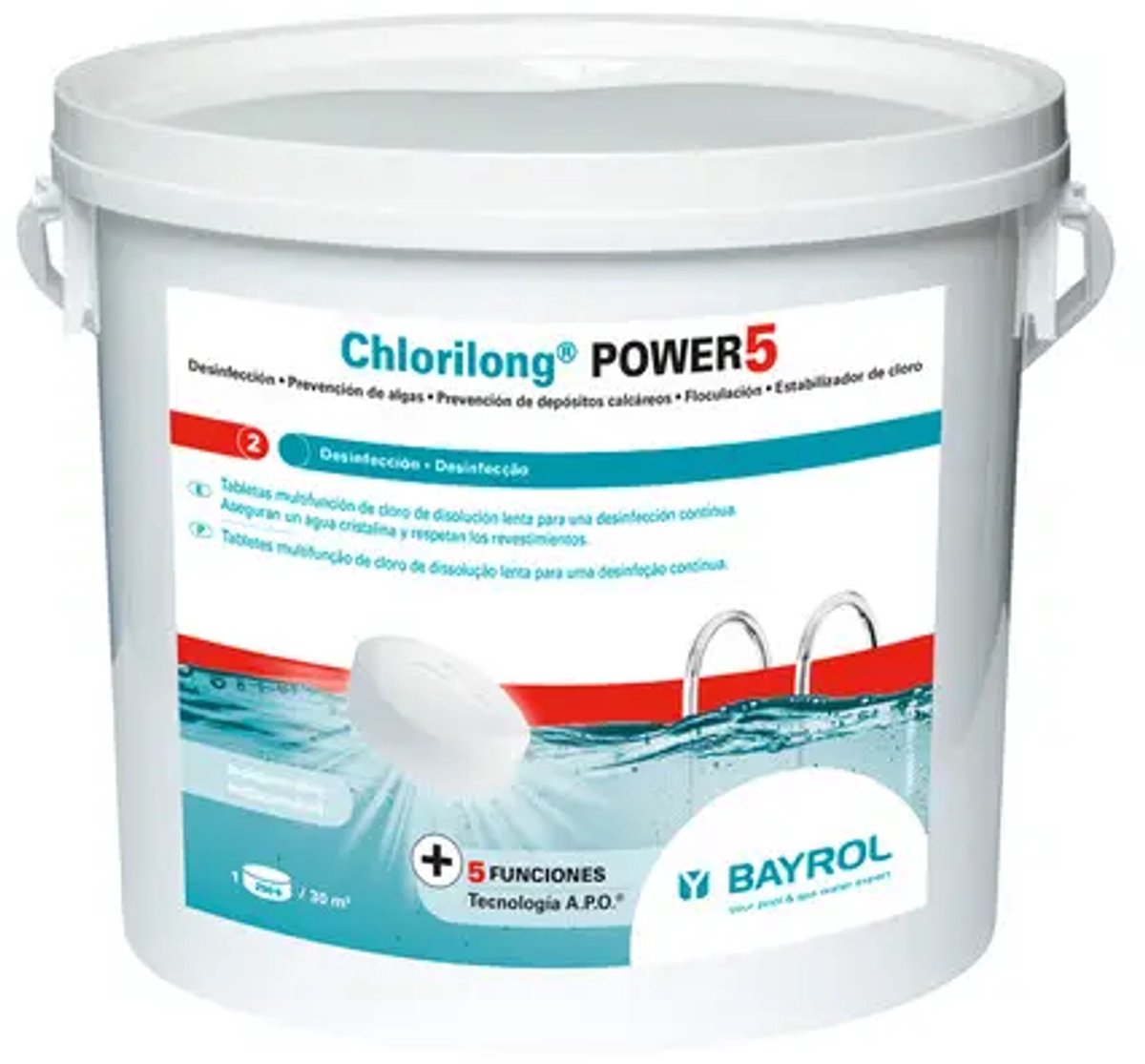 BAYROL 5 in 1 Chloor Tabletten 250gr - Multifunctionele Chloor Tabletten 5KG