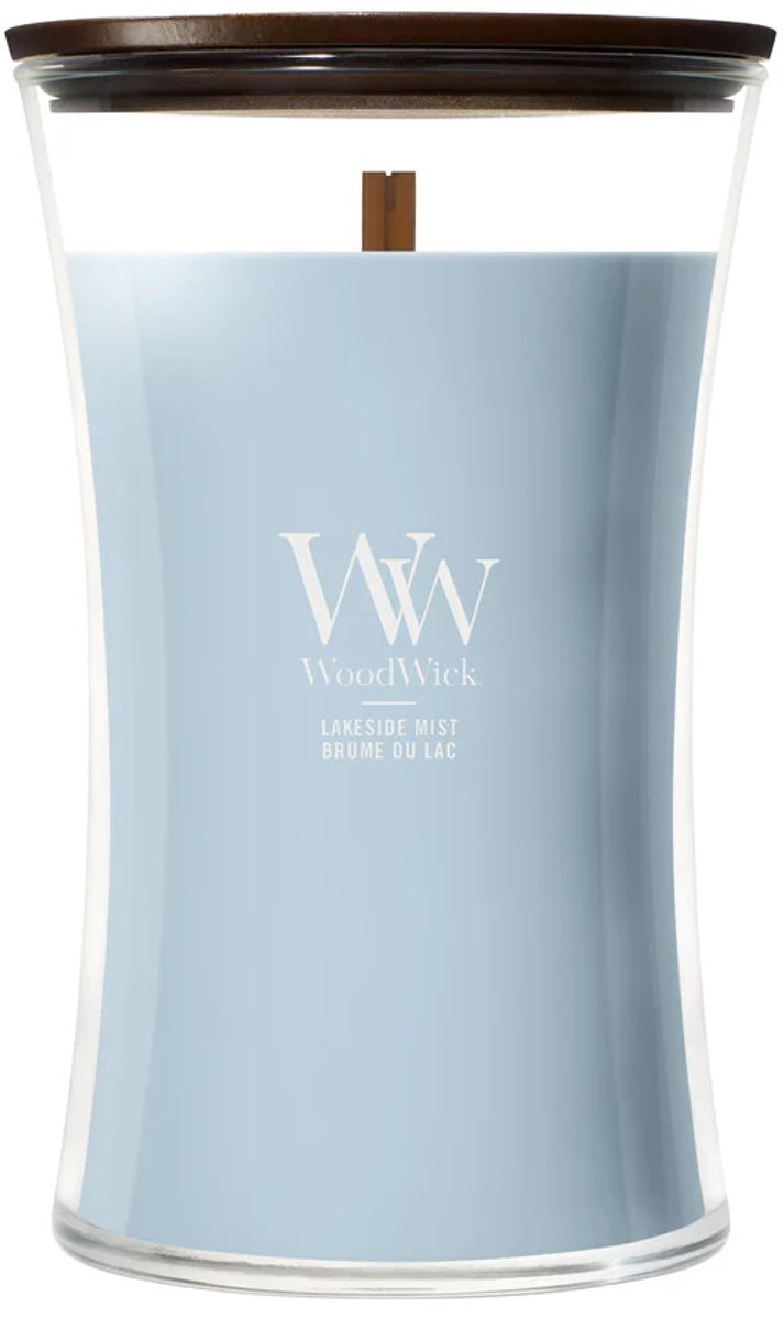 WoodWick Hourglass - Lakeside Mist - Large Geurkaars - 130 branduren Blauw