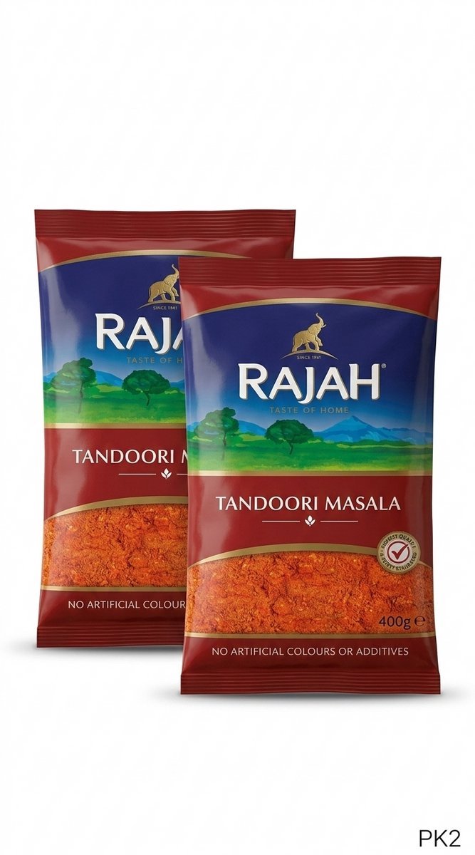 Rajah Tandoori Masala 400g + 100g - Klassieke kruidenmix voor gerechten, aromatisch, Indiaas, vegetarisch, pittig | Marineren van vlees en gevogelte met Kajal-sticker