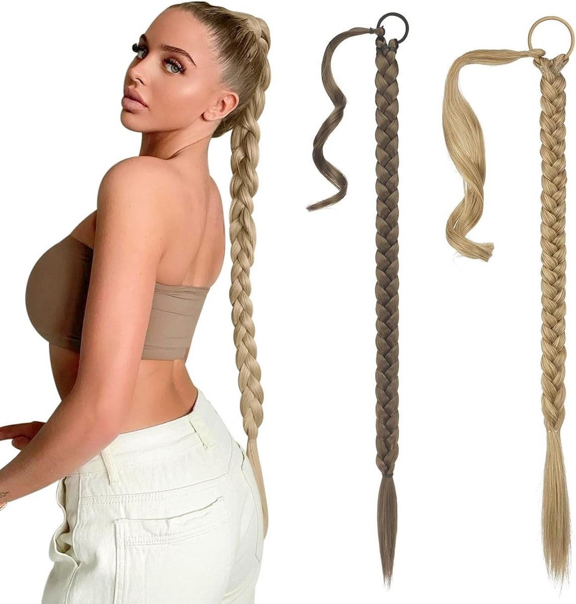 2 Stuks Vlechtverlenging Haarstukken Sintetisch Lichtblond & Flax