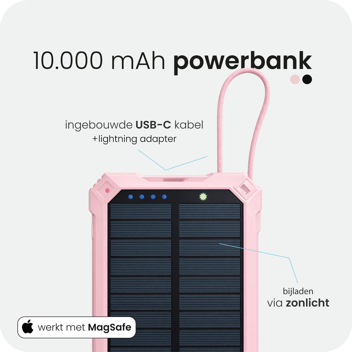 SYVOX Solar Powerbank 10.000 mAh met Ingebouwde Kabel - afbeelding 2