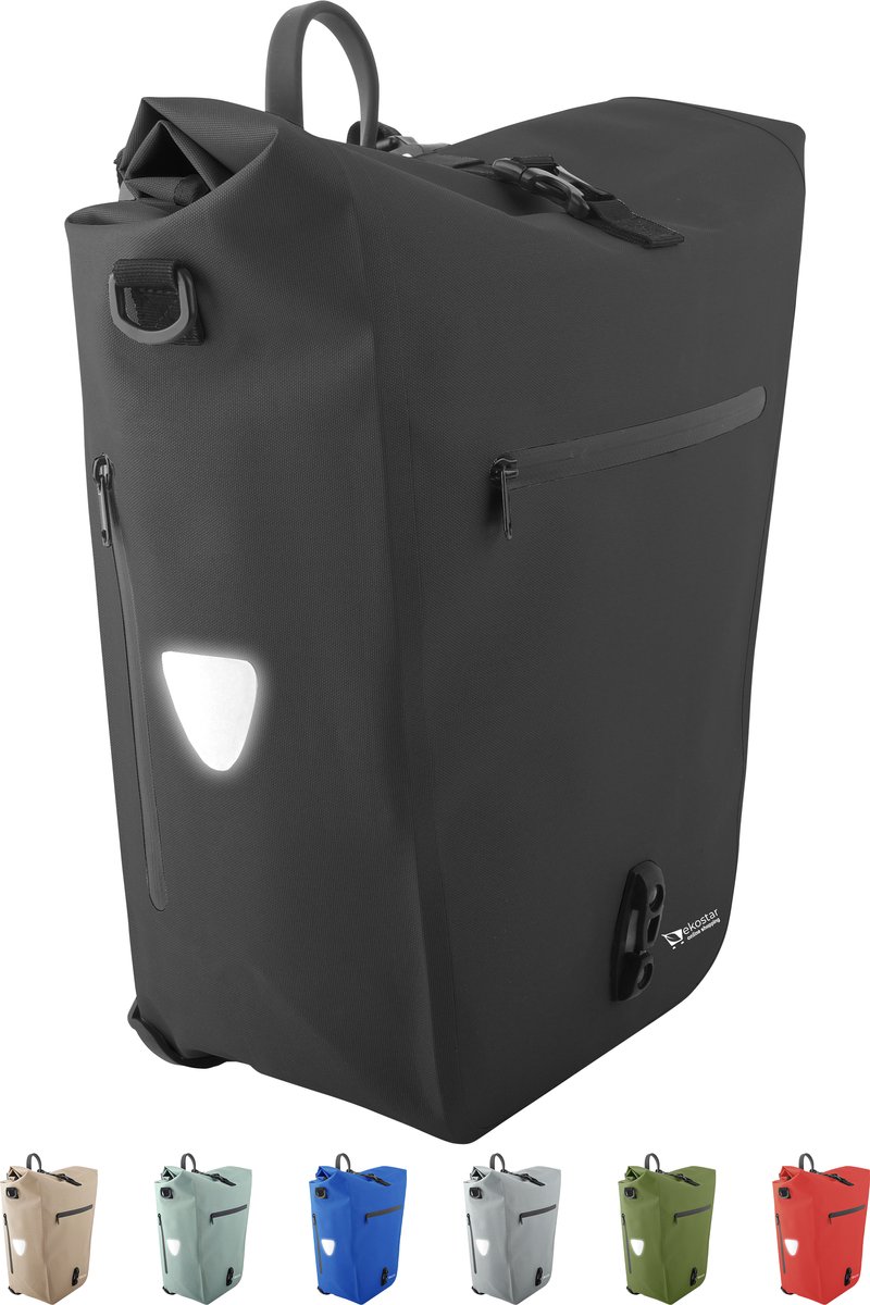 Ekostar® Enkele 2-in-1 Fietstas - Duurzaam & Waterdicht TPU - 24-31 L - Zwart - Met Laptopvak & Reflectoren