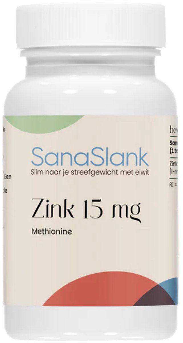 SanaSlank Zink 15mg 100 Tabletten - Methionine Chelaat - Afweer Huid Haar Nagels - Vegan