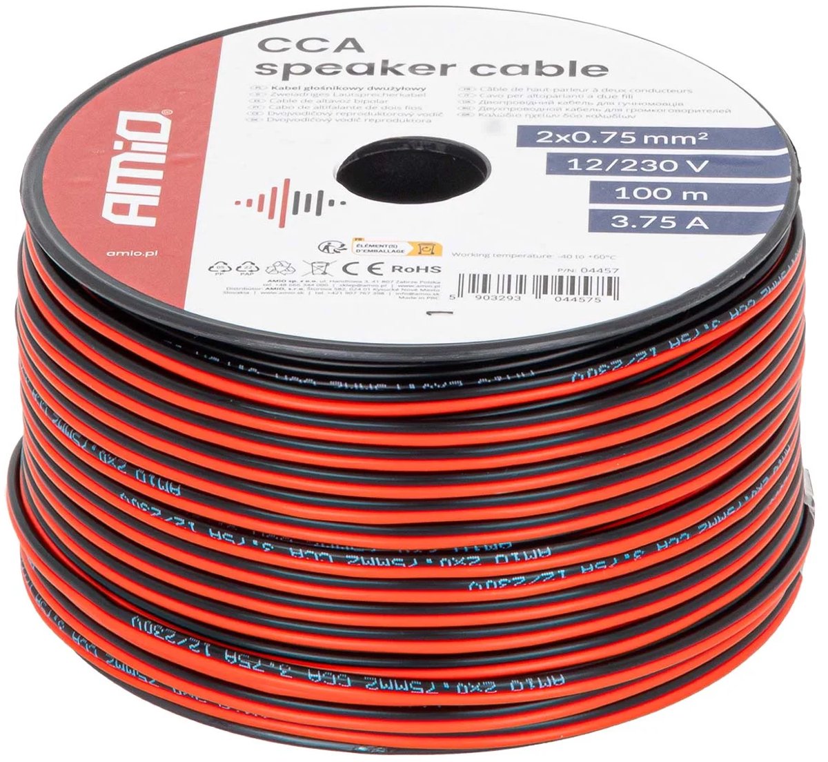 CCA luidsprekerkabel zwart/rood 2×0,75mm2 100m 3,75A