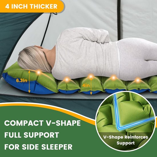 Luchtbed - Slaapmat Zelfopblazend - Camping Kampeermat - Opblaasbaar Kampeerbed met Ingebouwde Pomp - Groen - TPU - 200x69x10cm - Voor 1 Persoon - Waterdicht en scheurbestendig — afbeelding 5