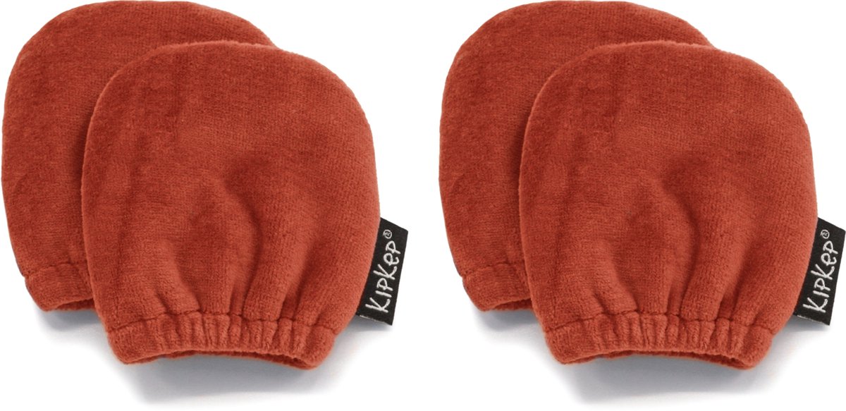 KipKep Baby wantjes (ook Antikrab) - 2 paar - Rusty Spice (bruin, nicky katoen velour) - Voordeelpak
