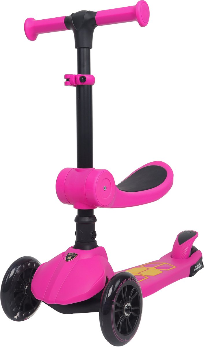 Lamborghini L5 Kinderstep 2-in-1 met Zitje – 3 Wiel Step met LED Wielen – Opvouwbare Kinderstep – Verstelbaar Stuur – Step voor Kinderen vanaf 3 Jaar – Max 50 kg – Roze
