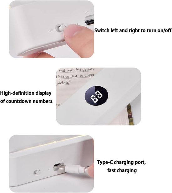 Leeslampje - Boeklampje voor in Bed - Timerfunctie - Oplaadbaar Leeslampje - Leeslampje voor boek - Draadloos USB Oplaadbaar Leeslampje - Transparant paneel - Boeklamp Oplaadbaar - Leeslamp Bed - 3 Kleuren Licht - Wit van Merkloos — afbeelding 2