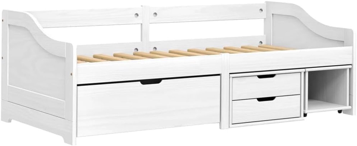 Multifunctioneel Slaapbank met 3 Lades 90x200 cm Massief Grenenhout Wit