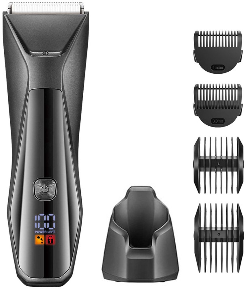 Haartrimmer voor mannen, elektrische haartrimmer met Type-C-aansluiting, LCD-digitaal display, waterdicht elektrisch scheerapparaat, trimmer voor lichaamshaar