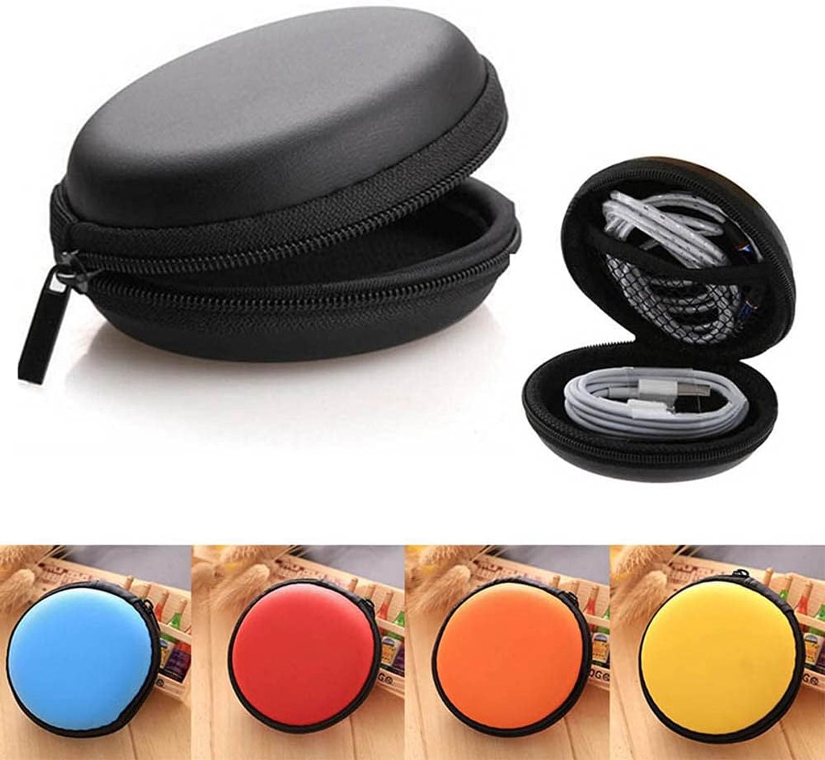 Draagbare Ronde Opbergtas voor Oortelefoons en Kleine Accessoires - Schokbestendig