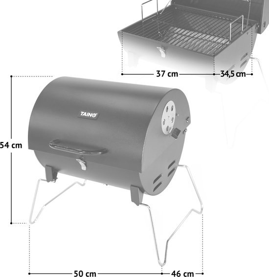TAINO CHAROX - Draagbare compacte houtskoolgrill, tafelgrill, campinggrill, balkongrill met houtskoolbak — afbeelding 2