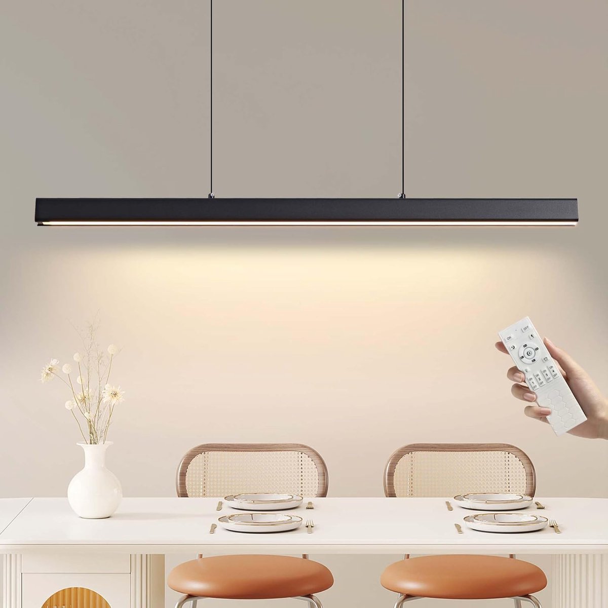 In hoogte Verstelbare LED Hanglamp voor Eetkamer en Keuken - Dimbaar 3000K-6000K met Afstandsbediening