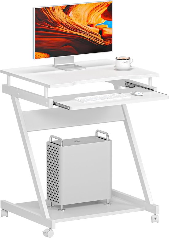 Mobiele Z-vormige Computertafel op Wielen - Compact en Ruimtebesparend ...