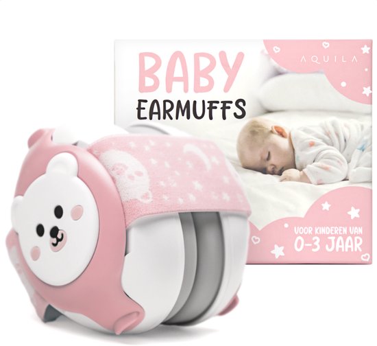Aquila Gehoorbescherming & Koptelefoon voor Baby en Kinderen - Baby Koptelefoon en Oorkappen 0 tot 3 Jaar - Oorbeschermers Peuter - Oorbescherming tot 23 dB - Roze - Incl Reistasje