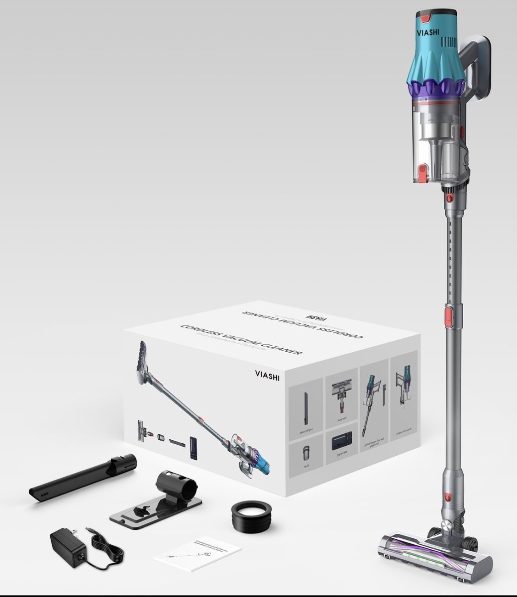 Viashi™Flexclean Steelstofzuiger Draadloos - 300W - Kruimeldief - Opzetstukken - Stofzuiger 35kPa zuigkracht - Zonder zak op accu - CleanDetect
