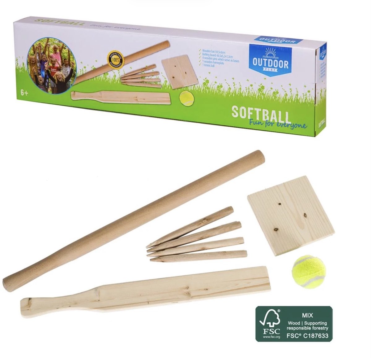 OUTDOOR PLAY slagbalset fsc met draagtas - houten kinderspel.