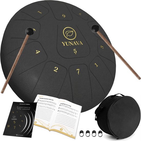 World Living Handpan - 30 cm ø - Steel Tongue Drum - Hand Klankschaal incl. Lesboek & Beschermtas - Hangdrum