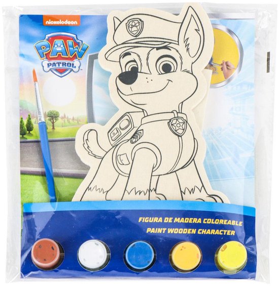 Paw Patrol knutselset met Chase, verf, penseel en houten figuur.