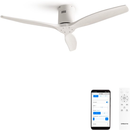 Stille plafondventilator 40W met ABS bladen, IP44 waterdicht, zomer/winter functie, wifi, Ø112 cm, timer