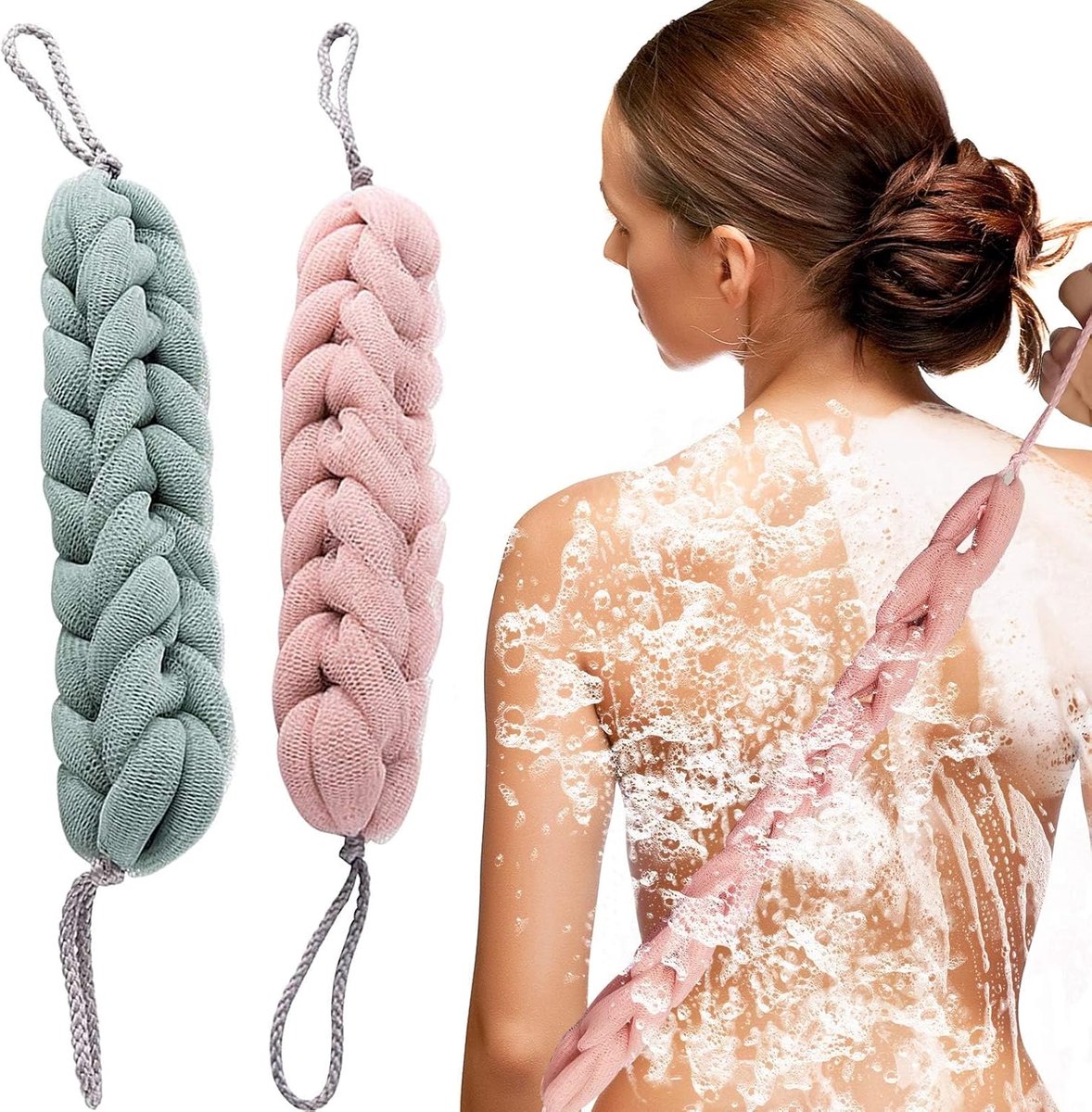Douchepuff Set van 2: Scrub & Exfoliërende Lichaamsspons voor Glanzende Huid