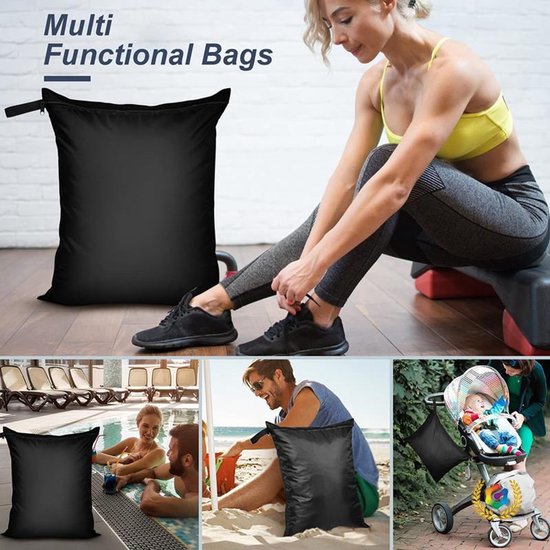 Wet Bag - 40 × 50 cm - Natte tas - 2 Stuks - Zwemtas - Waszak - Waterdichte Opbergtas Groot - Waterproof Wet Bag met Zip - Waterdichte Opbergzakken - Wetbag Luiers - Reiswaszak - Reistas - Herbruikbare Bag - Voor Zwemkleding en Sportkleding - Zwart van Merkloos — afbeelding 5