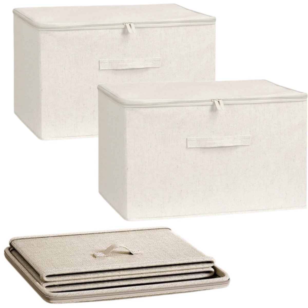 2 Stuks, Katoen En Linnen Soft Cover Opbergdoos-Oversized (49 * 37*31cm), Huishoudelijke Opvouwbare Opbergmand, Opbergtas, Rits, Lichtgewicht Stofopslag