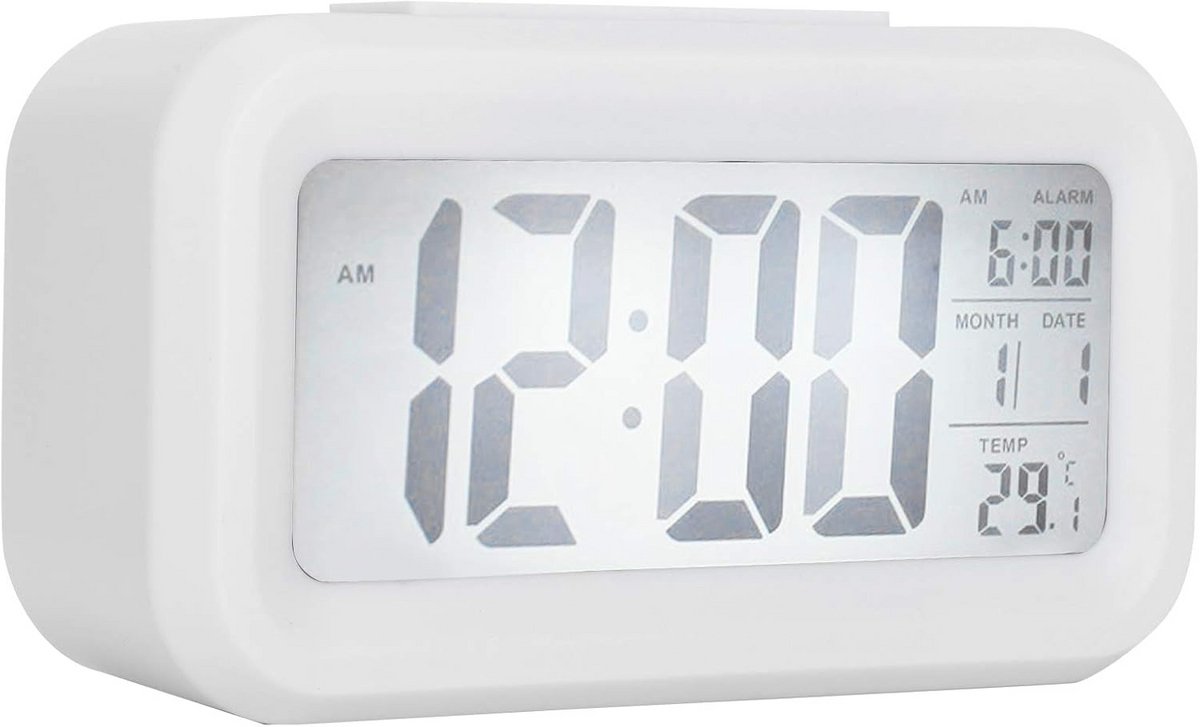 Digitale Wekker met Anti-condens LCD-scherm en Stille Scanbeweging - Wit
