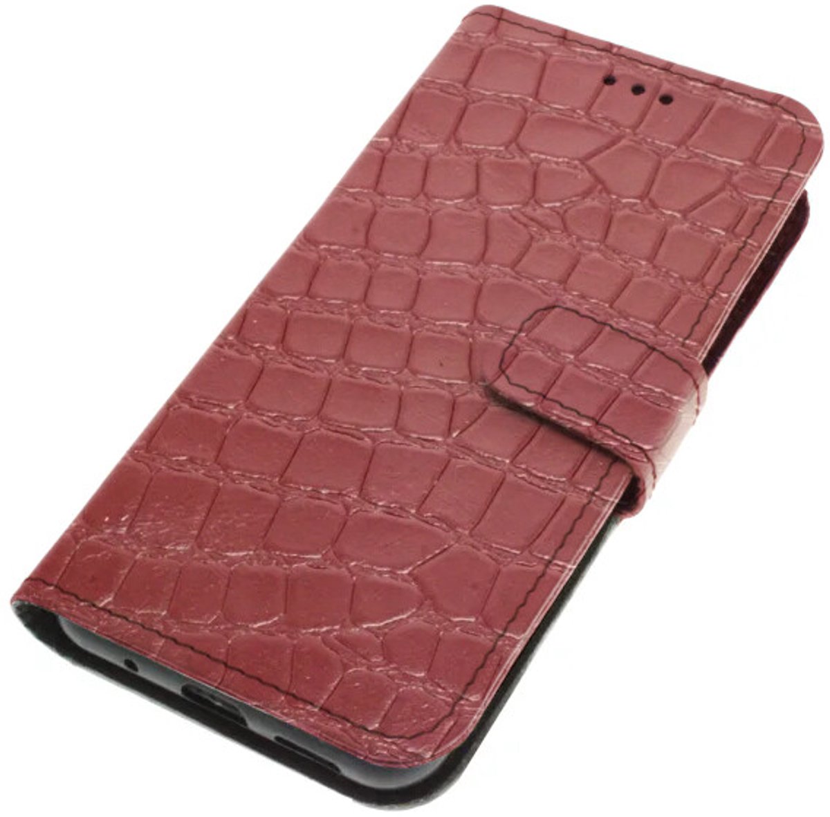 Echt leer hoesje geschikt voor Samsung Galaxy S23 Bordeauxrood kalfsleer met croco reliëf