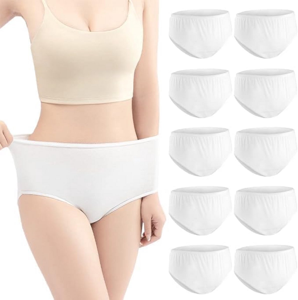 Wegwerpondergoed Dames Katoen - Hoog Taille - Zwangerschap en Postpartum - 10 Stuks