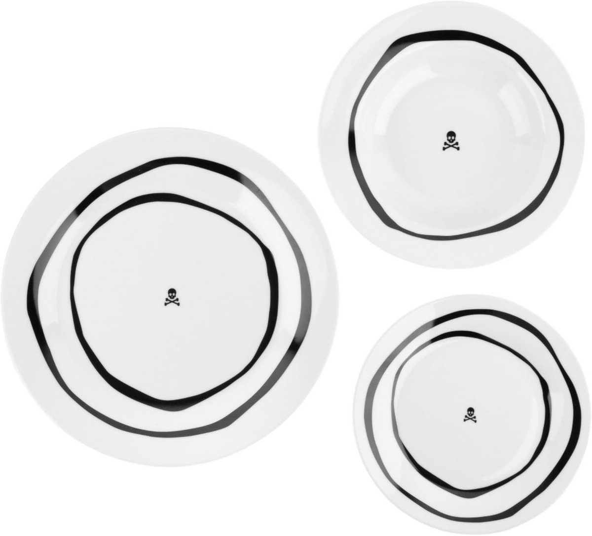 Servies Set Wit Porselein 12-Delig met Unieke Doodskopaccenten