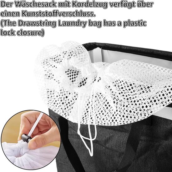 Smalle Opvouwbare Wasmand Zwart met Deksel en Handvat - 45 Liter — afbeelding 4
