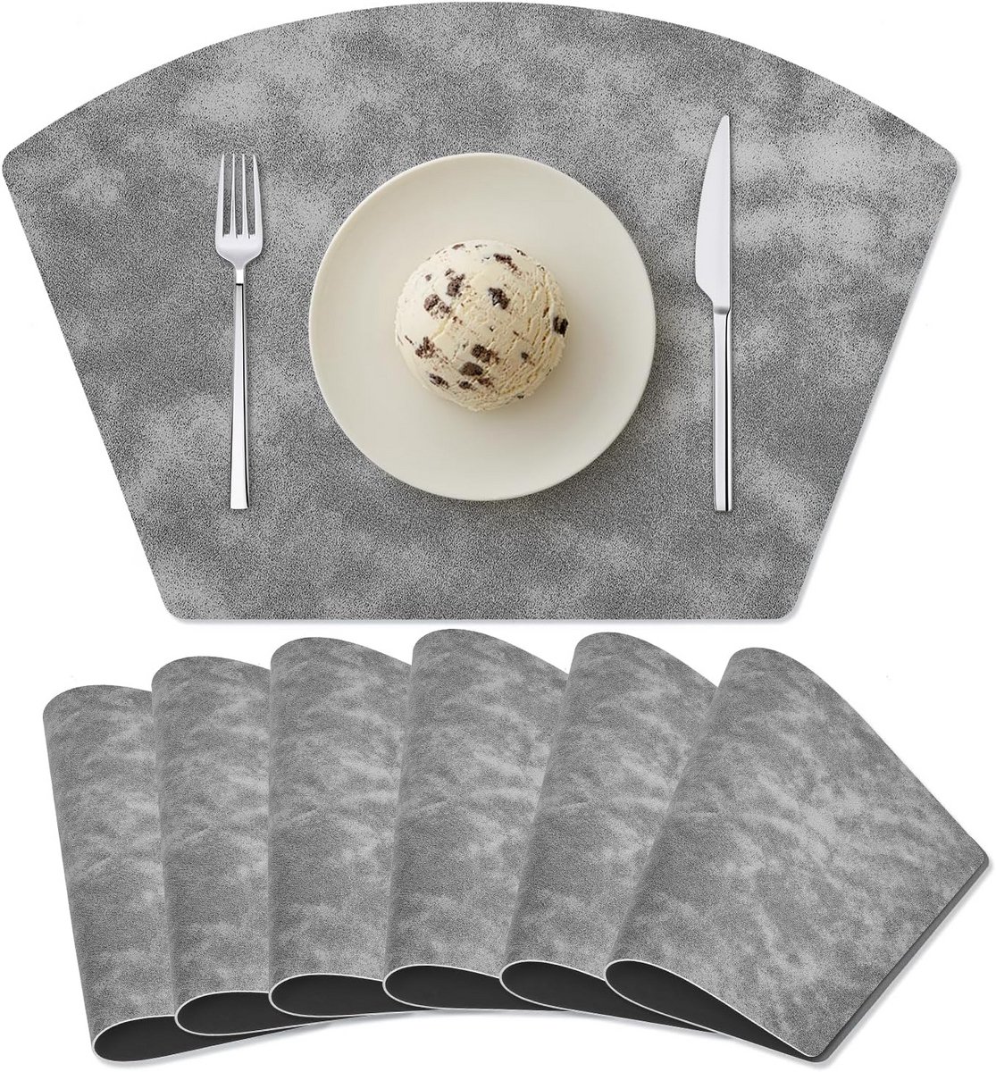 Set van 6 Wigvormige Placemats voor Ronde Eettafel, Omkeerbaar Kunstleer