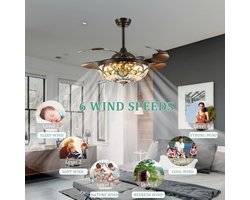 Plafondventilator met Licht en 6 Snelheden Tiffany Stijl Dimbaar