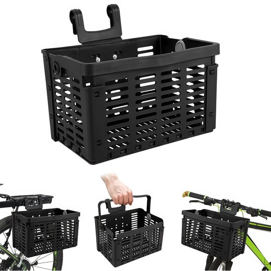 Fietsmand - Opvouwbare mand - Fietsmanden - Opbergmand - Boodschappenmand - Grote Capaciteit - Plastic fietsmand - Met handvatten - Lichtgewicht - Stuur - Bagagedrager - Eenvoudig te monteren - 31.5*22.5*20.5CM - Zwart