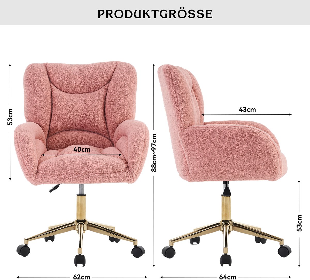 HAUSS SPOLE Bureaustoel Teddy Chic Hoogte Verstelbaar 360° - afbeelding 3