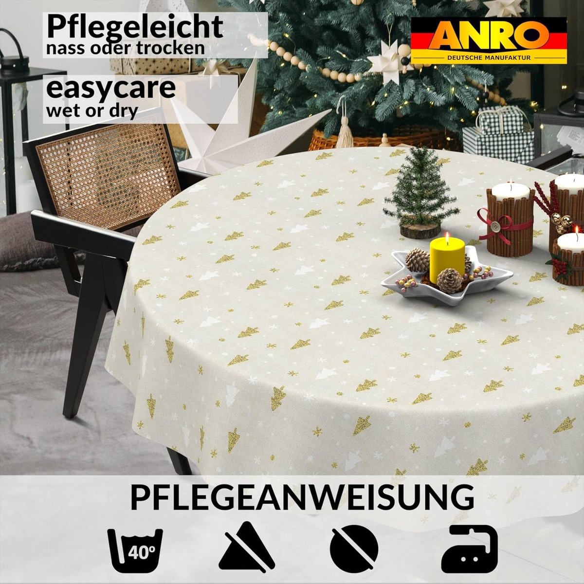 Rond Kerst Tafelkleed 100cm Wasbaar & Afwasbaar voor Feesttafel