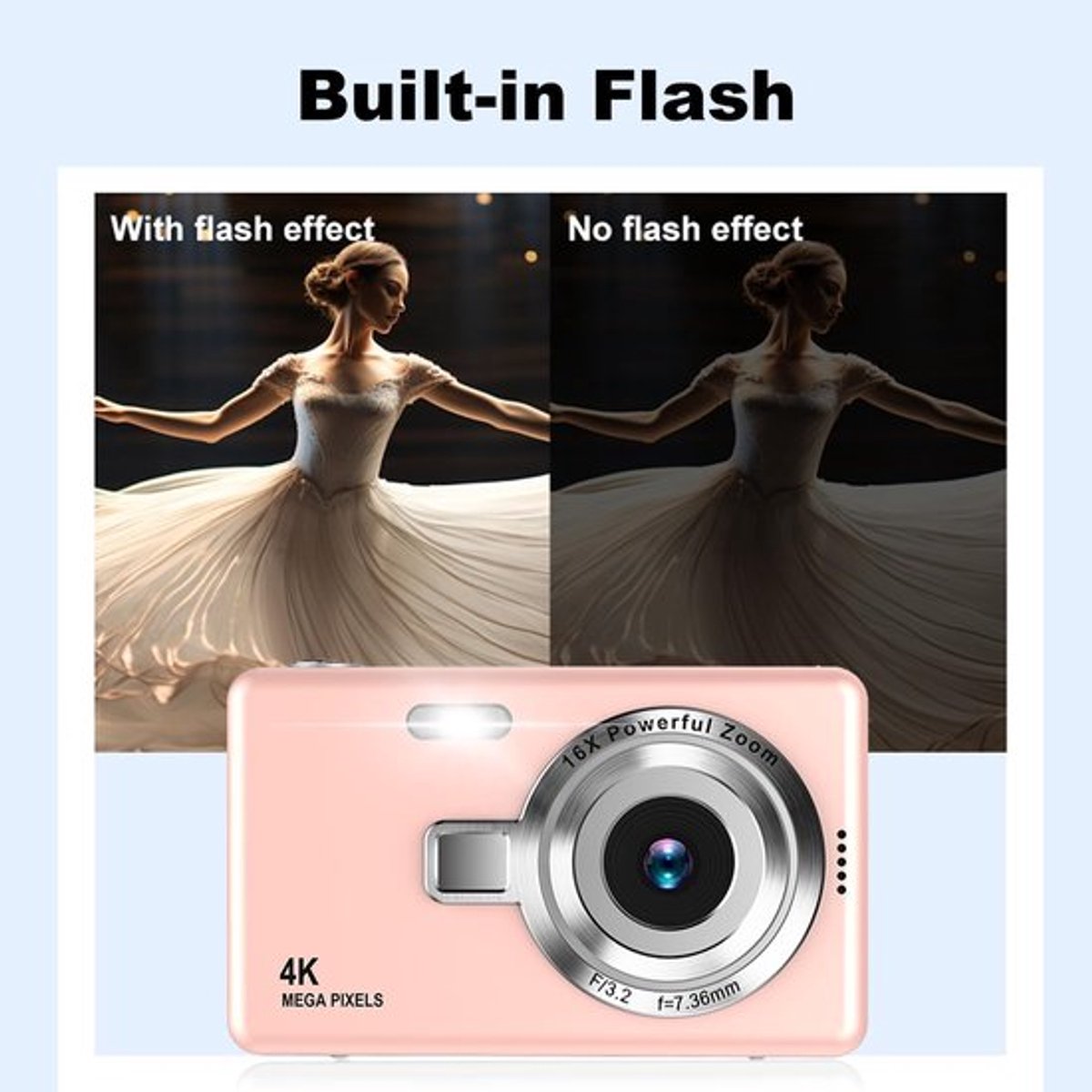 4K Ultra HD CCD digitale camera met 32GB TF-kaart - mini compacte point-and-shoot camera voor beginners, studenten, thuisfotografie en reizen (roze) thumbnail 4