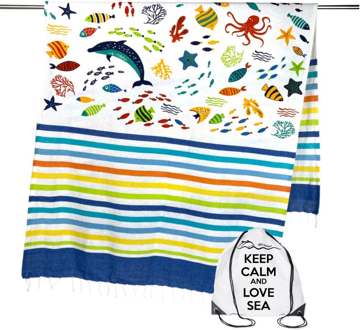 Grote Katoenen Strandlaken Fouta Pareo Stranddoek 100x200 cm - Inclusief Rugzak