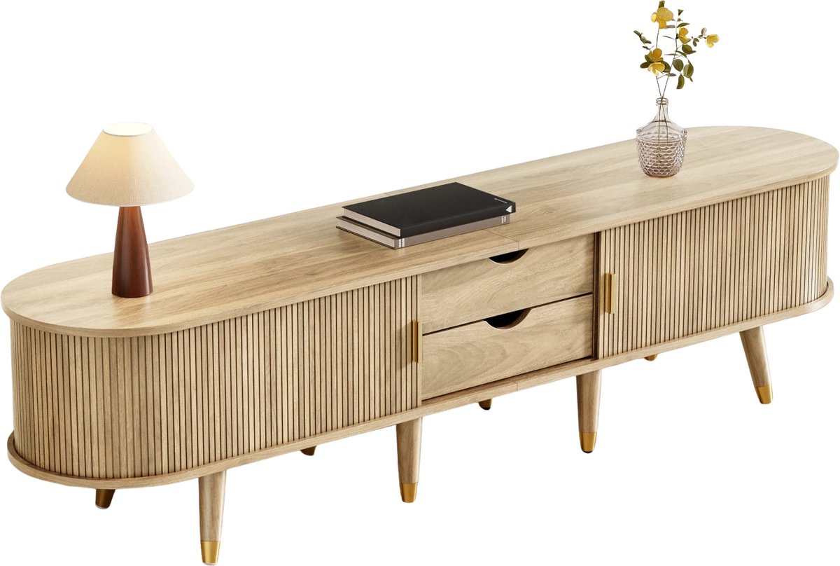 Benelux Select Tv Meubel – Tv Meubel Hout – Tv Meubels – Rotan – Tot 60kg Draagkracht 2 lades – Stijlvol - 175 x 38 x 45