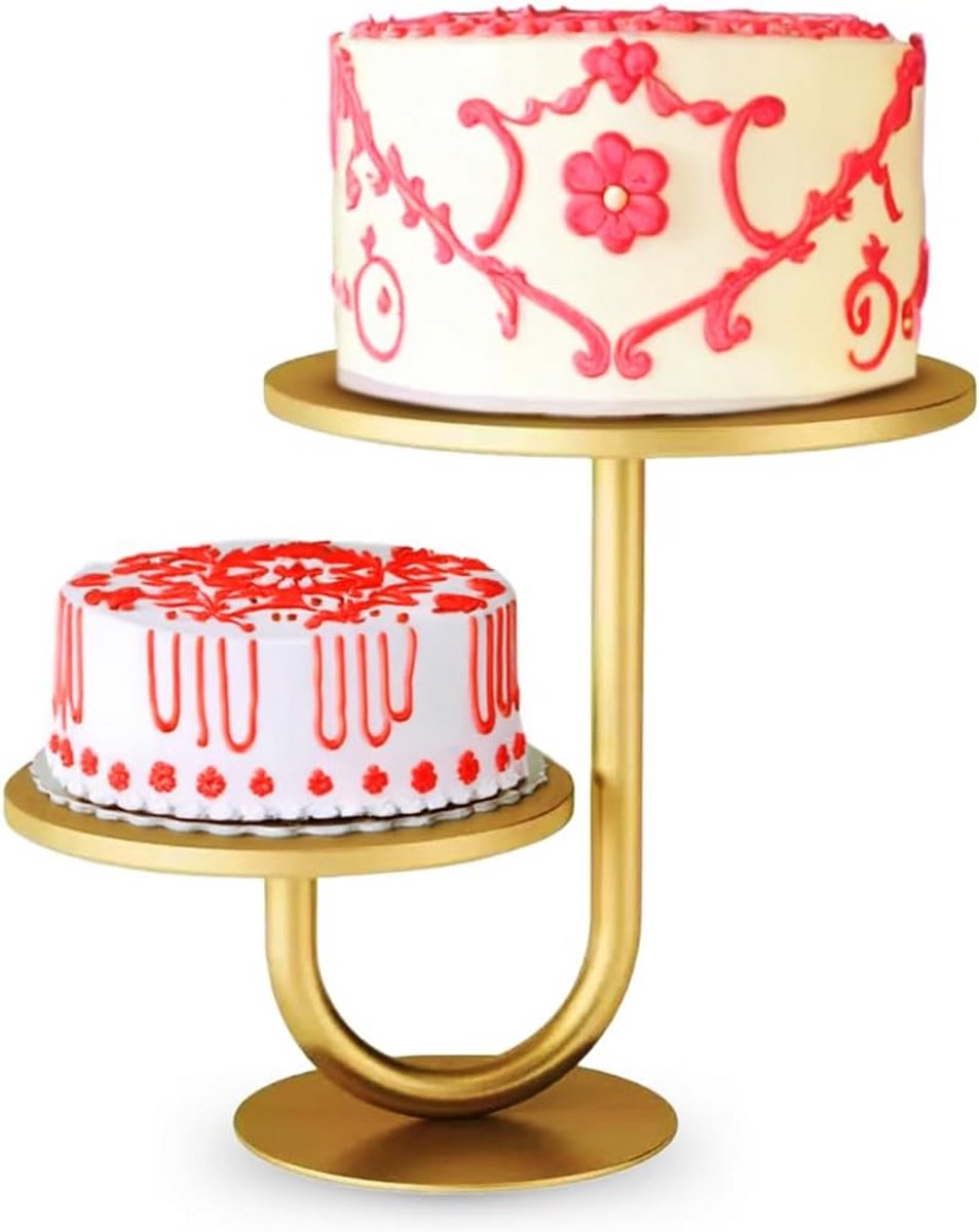 Tweelaagse Taart- en Dessertstandaard Goud