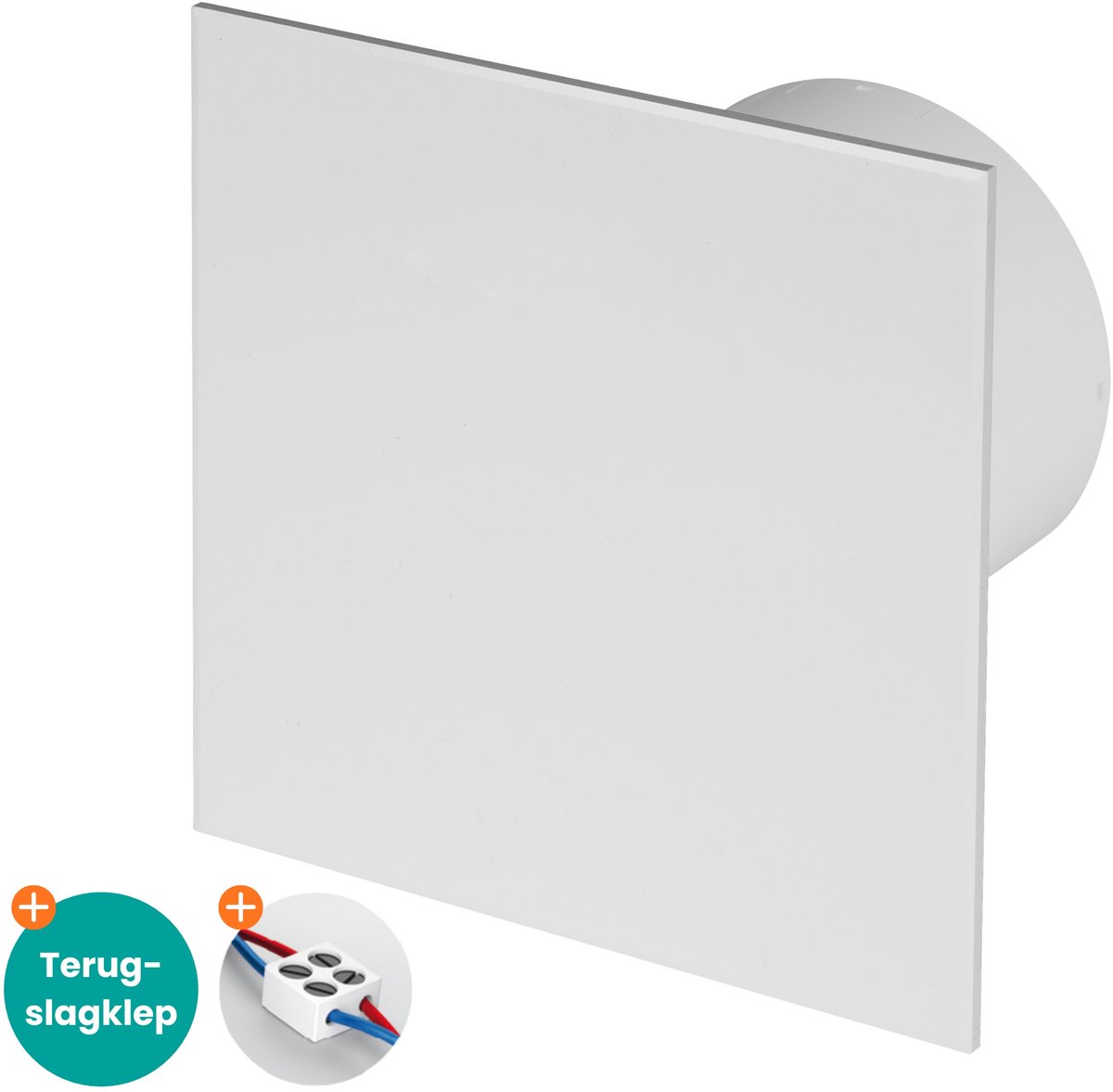 Silent badkamerventilator 100 mm – Met terugslagklep – 75 m³/h – Mat wit vlak front